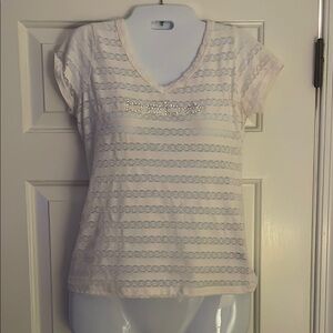 Y2K Bebe lace White Fitted Embellished Tee rhinestone top